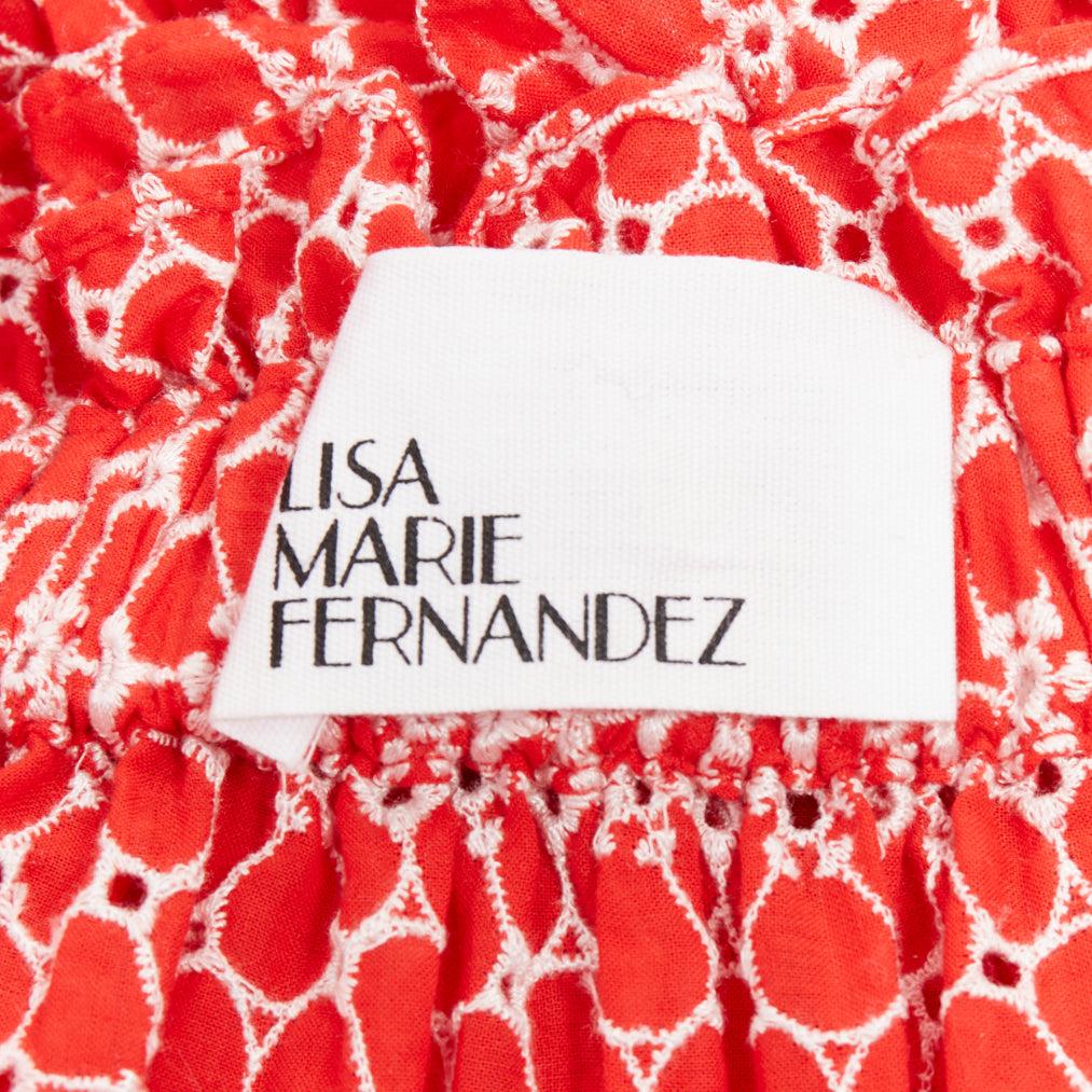 LISA MARIE FERNANDEZ red cotton embroidery eyelet ruffle tiered midi skirt US2 S For Sale 3