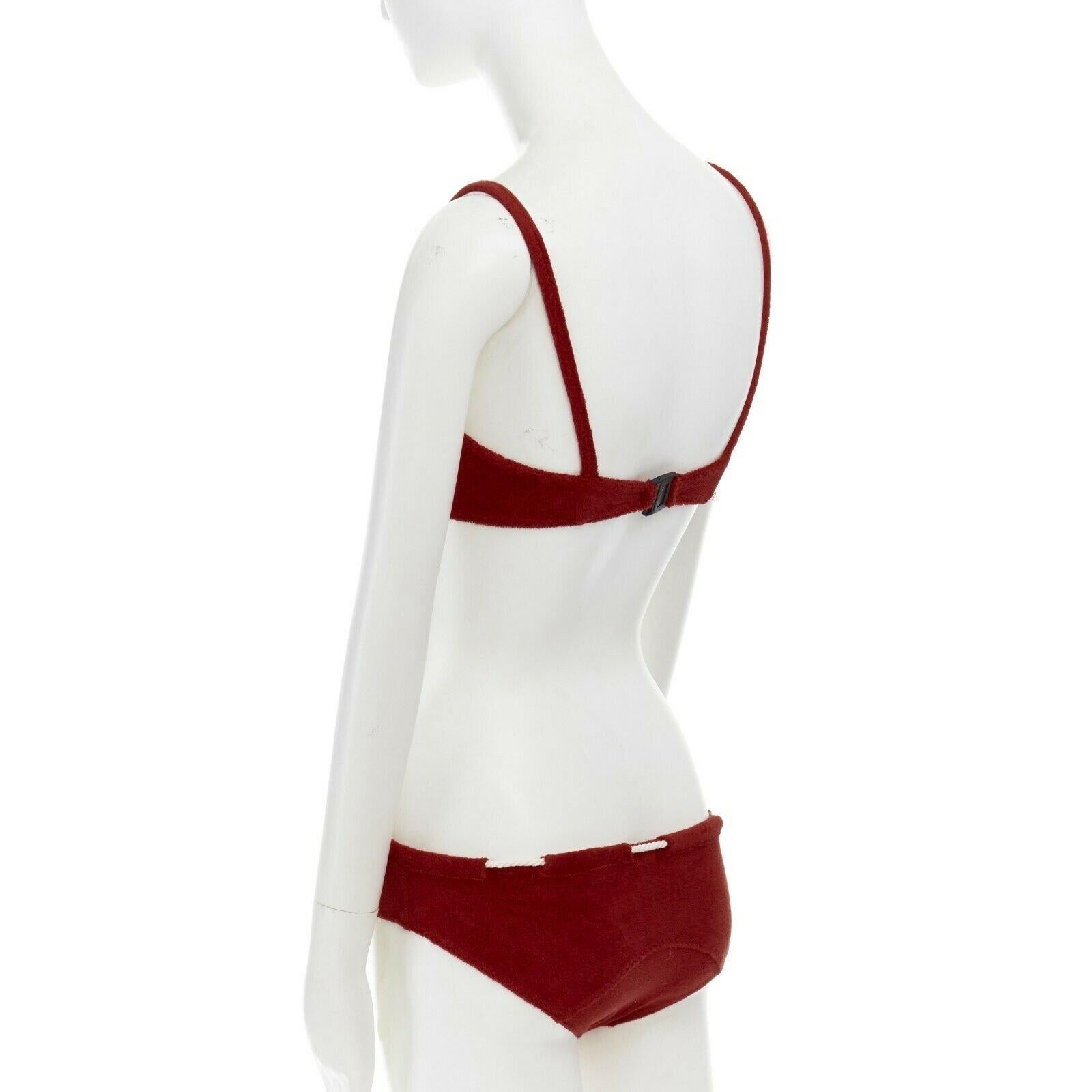 Red LISA MARIE FERNANDEZ red towelling rope drawstring detail 2 piece bikini set