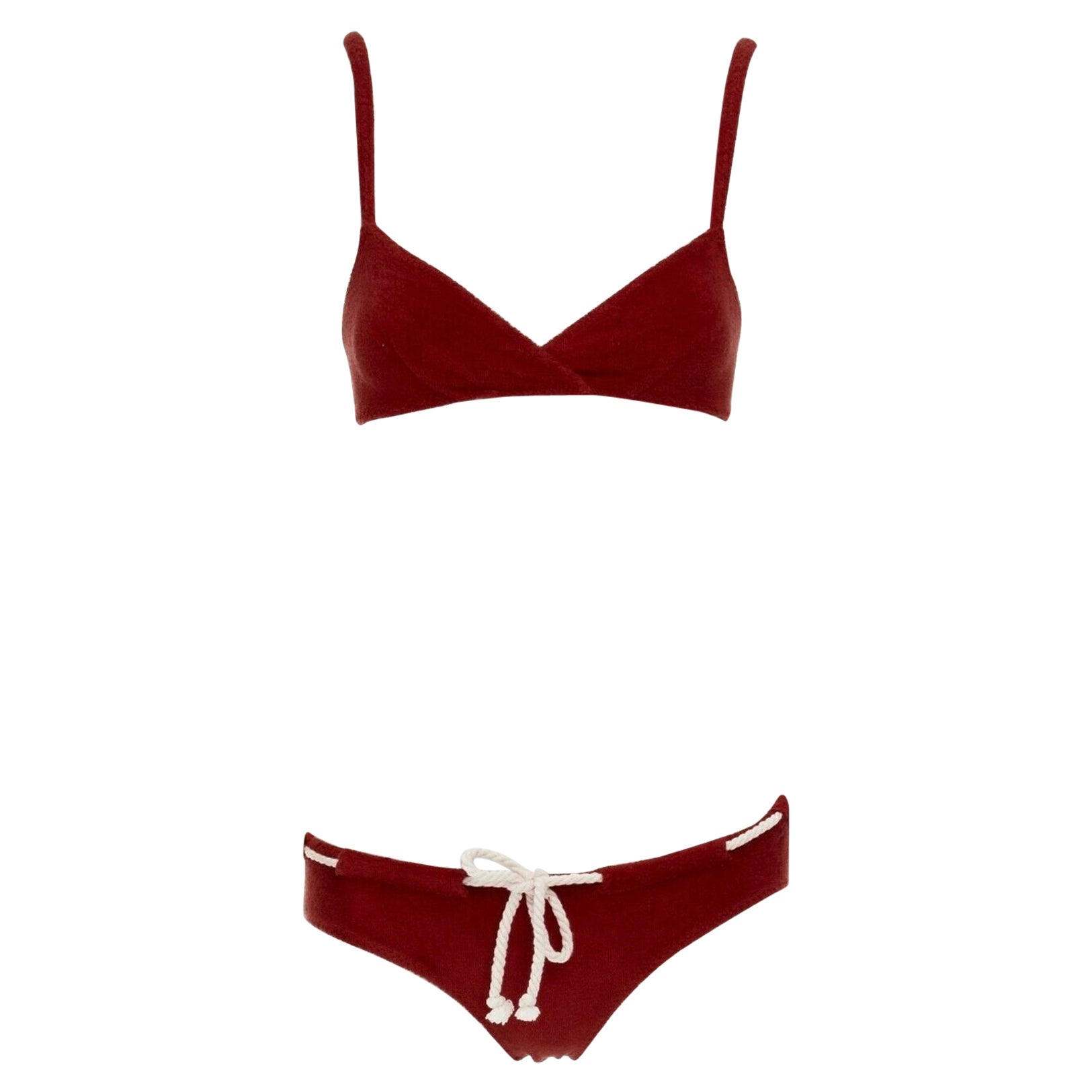 LISA MARIE FERNANDEZ red towelling rope drawstring detail 2 piece bikini set