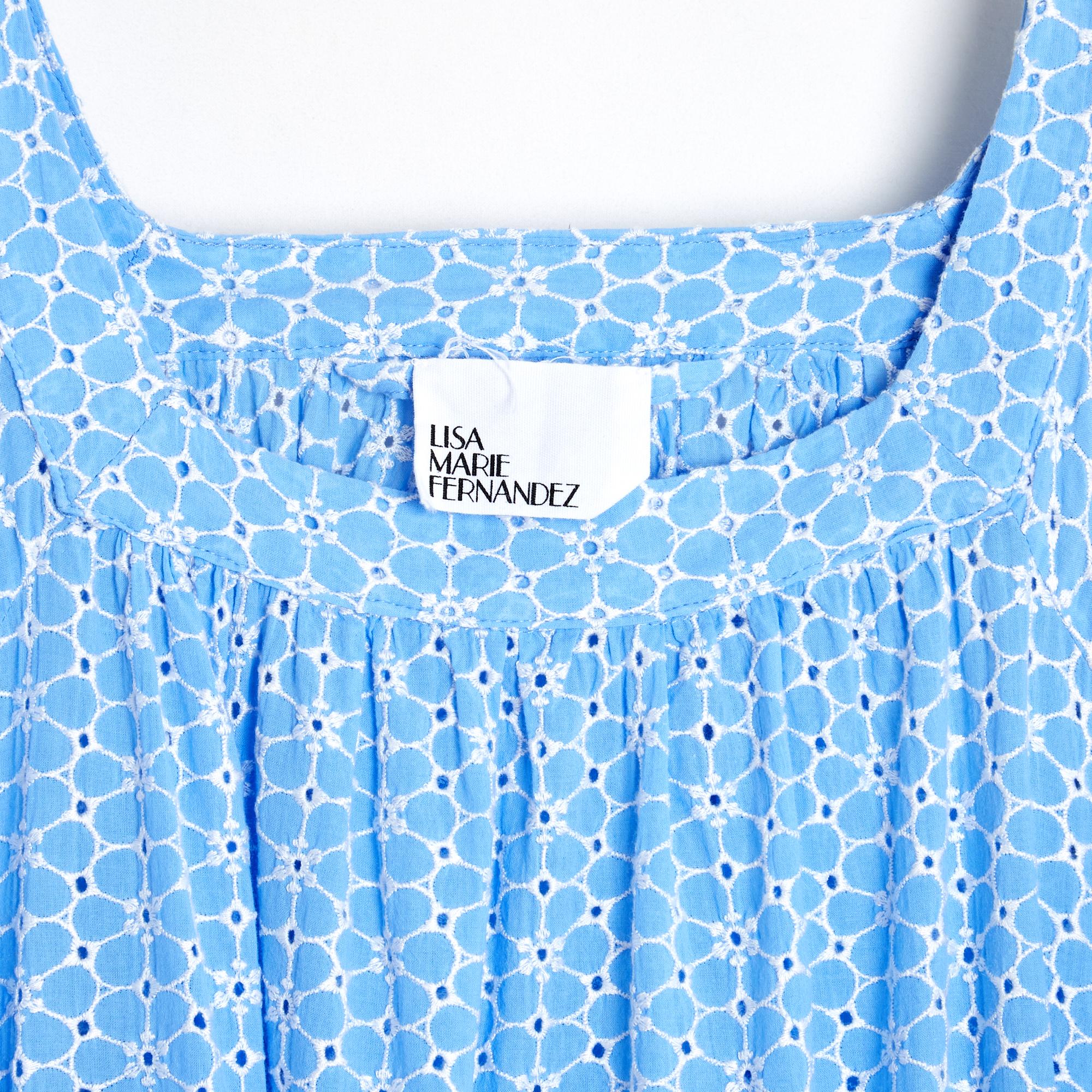 Lisa Marie Fernandez Robe FR40 Blue Cotton Maxi Ruffles Belted Dress UK12 US10 For Sale 1