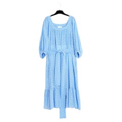 Lisa Marie Fernandez Robe FR40 Blu Cotone Maxi Vestito con Cintura con Balze UK12 US10