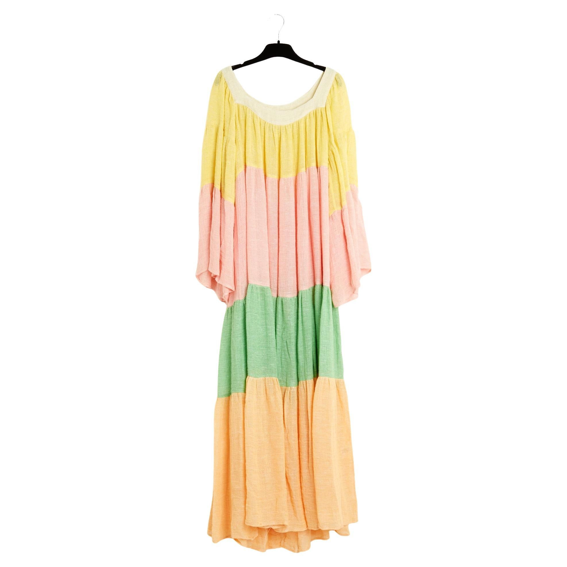 Lisa Marie Fernandez Robe FR40 Pastellfarbenes gestuftes Kleid mit Pastellgeflecht UK12 US10