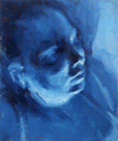 Blue Portrait, Pop Art Oil Painting by Lisa Martin