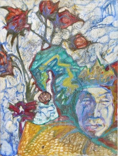 Crowned Figure, Surrealist Mixed Media Painting by Lisa Martin
