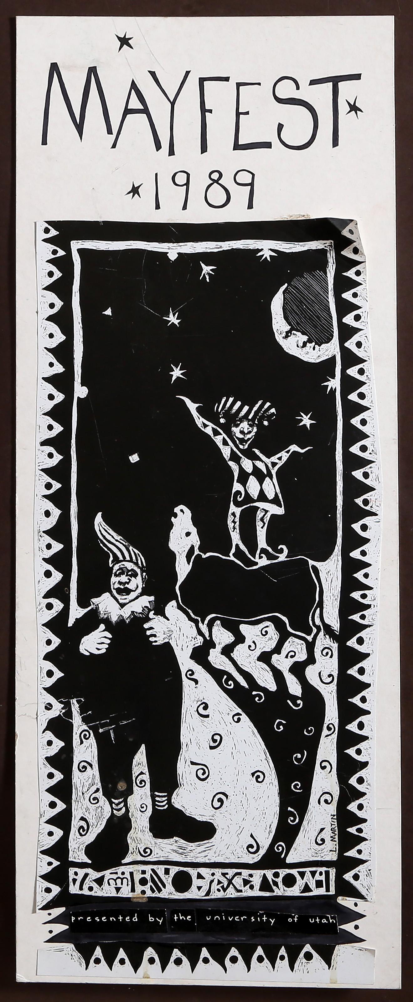 Lisa Martin - Mayfest 1989, Anno:  circa 2000, Medio:  Stampa offset e collage su tavola, firmato a penna in basso a destra e sul verso, Dimensioni:  28.5 x 13 in. (72.39 x 33.02 cm)
