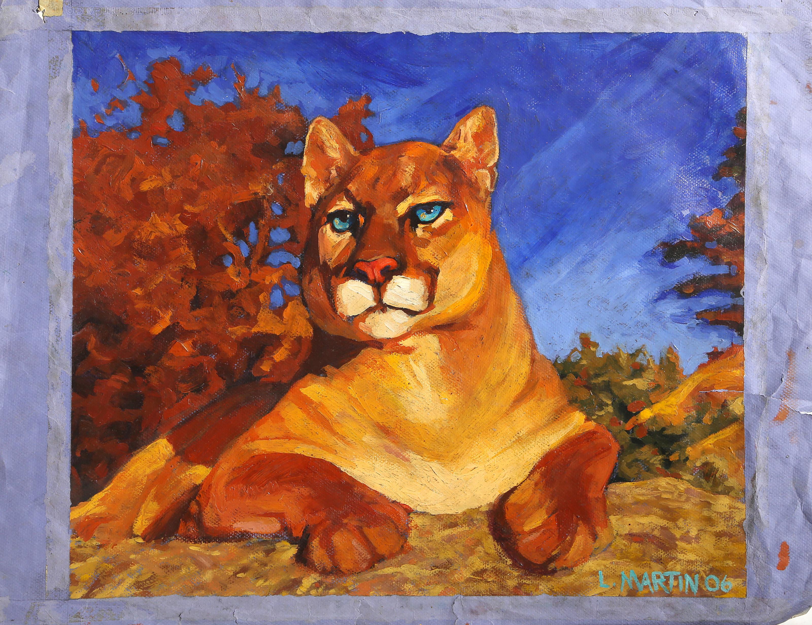 Mountain Lion, Pop Art Oil on Paper by Lisa Martin For Sale 2