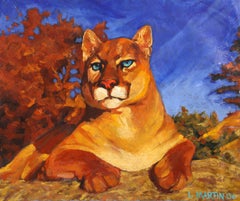 Mountain Lion, Pop Art Oil on Paper by Lisa Martin