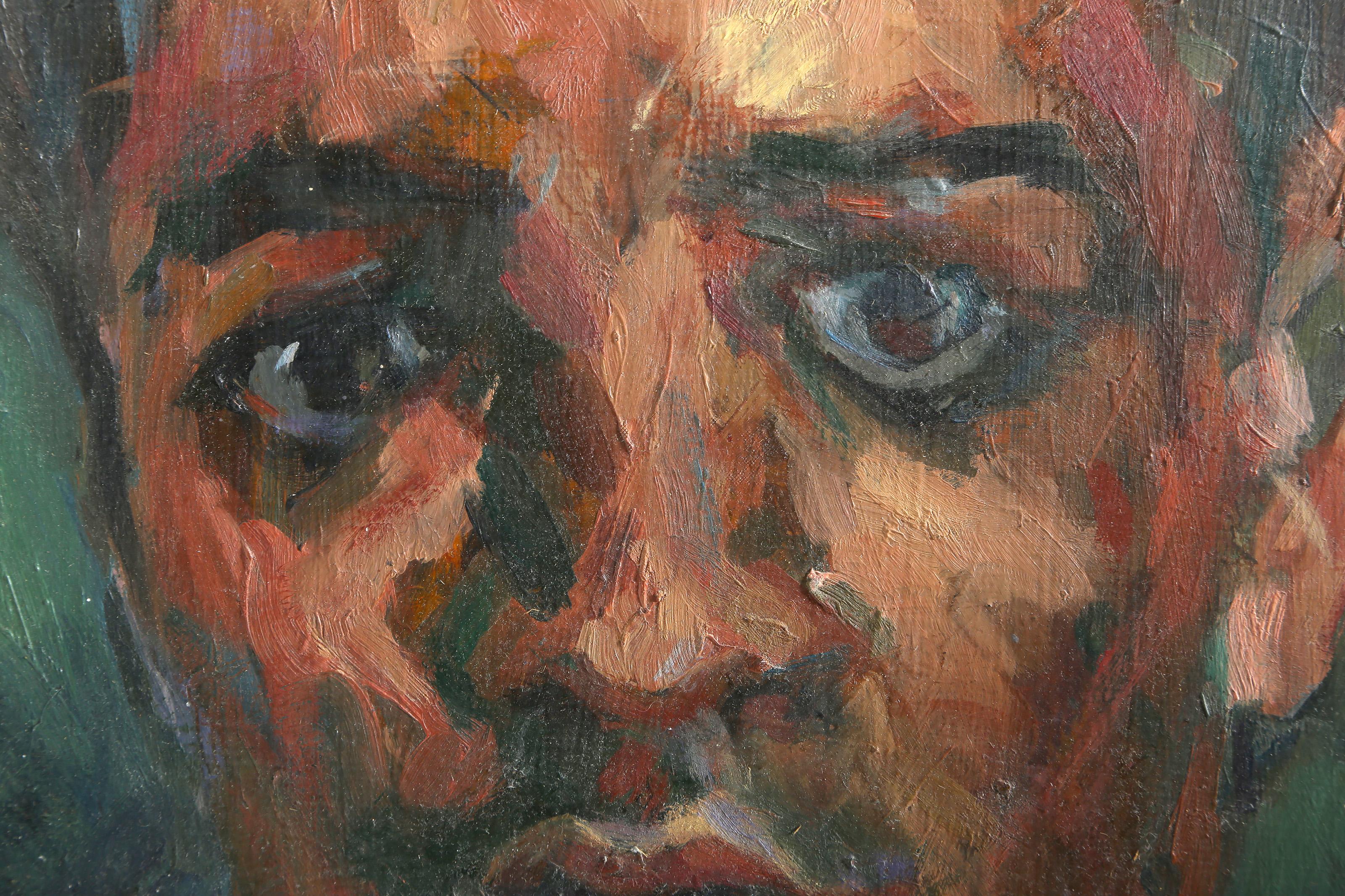 Portrait of Man, Impressionist Oil on Board by Lisa Martin For Sale 1