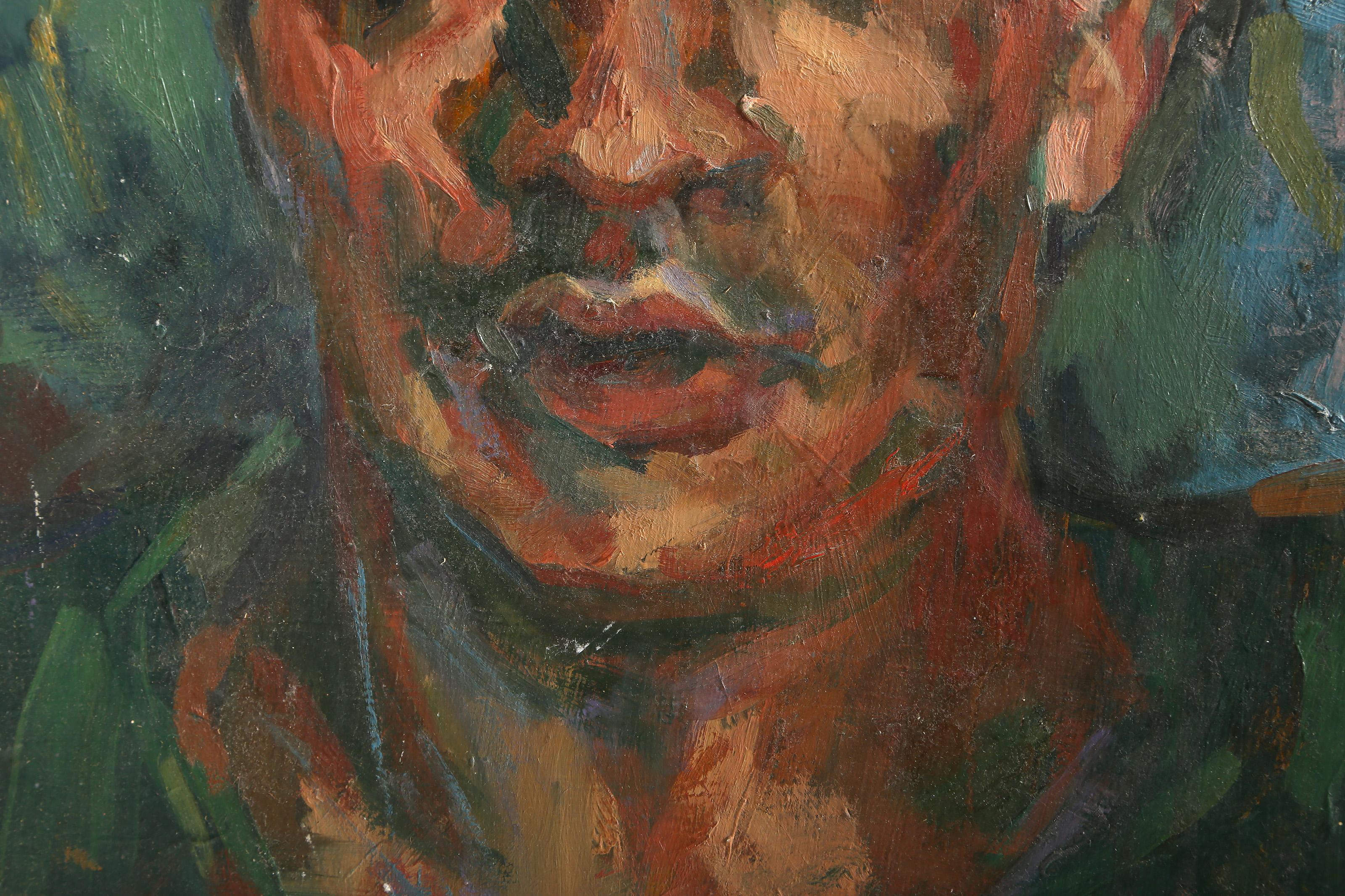 Portrait of Man, Impressionist Oil on Board by Lisa Martin For Sale 2