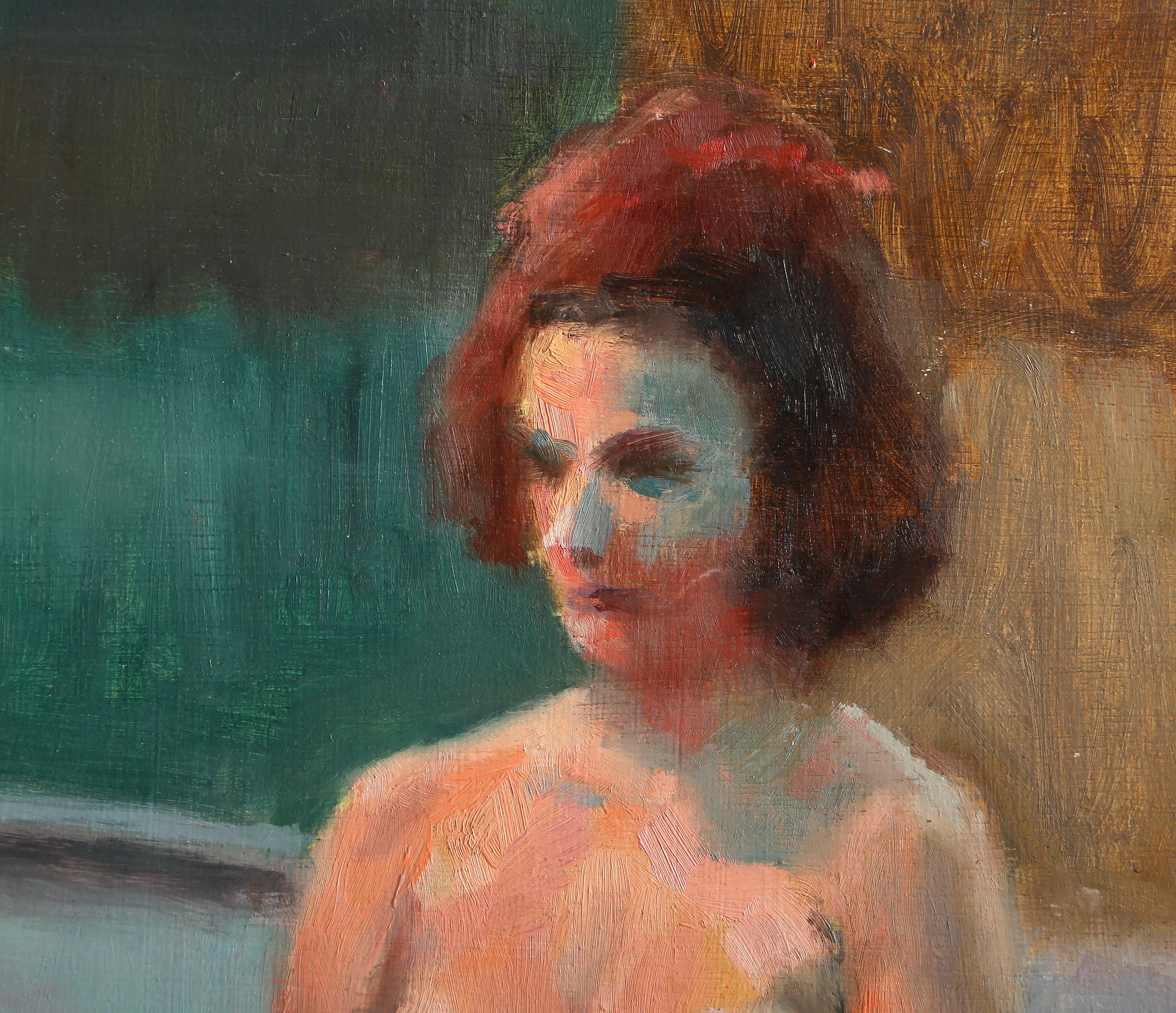 Seated Nude Figure Study, Photorealist Oil Painting by Lisa Martin For Sale 1
