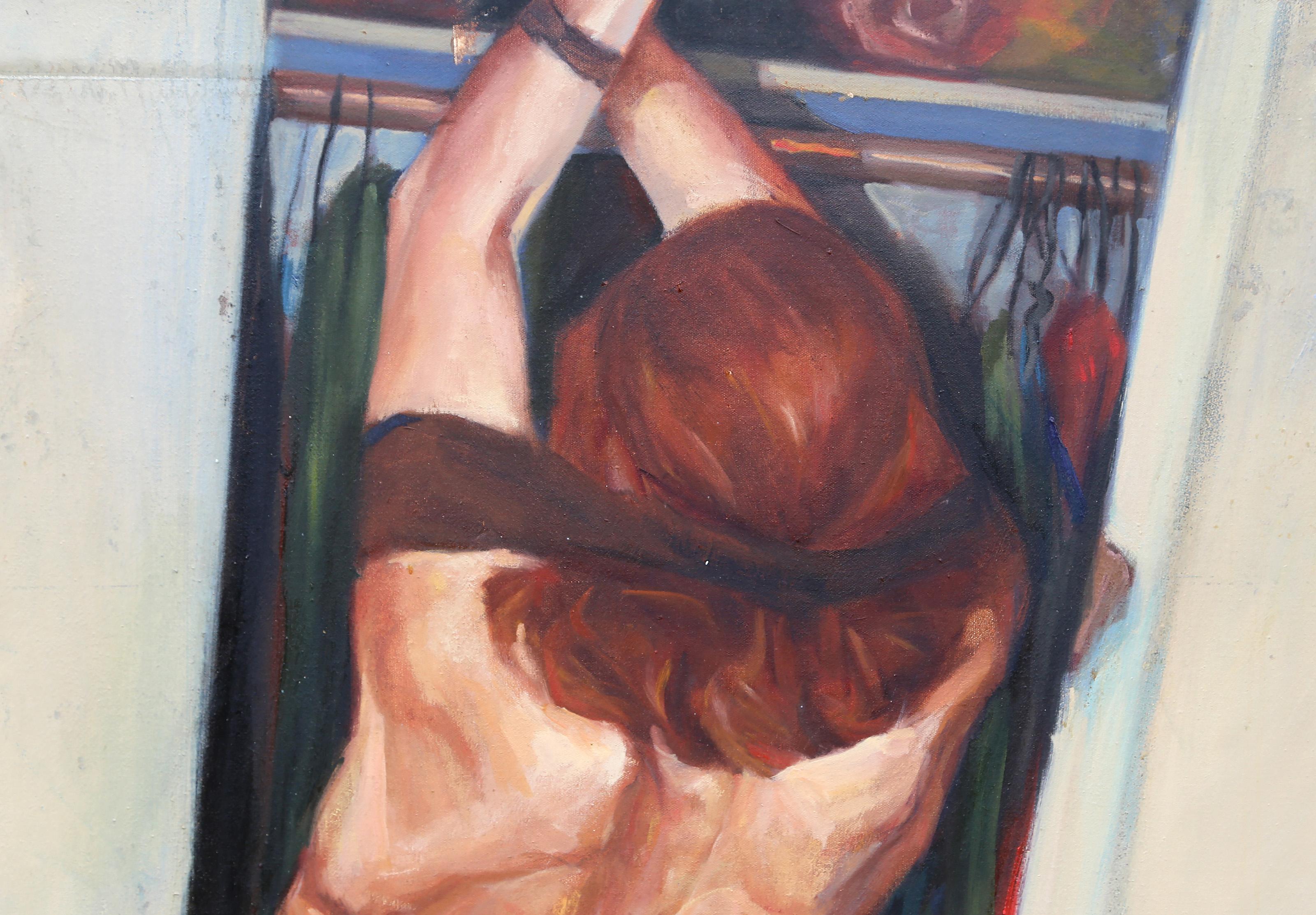Woman Dressing, Photorealist Oil Painting by Lisa Martin For Sale 1