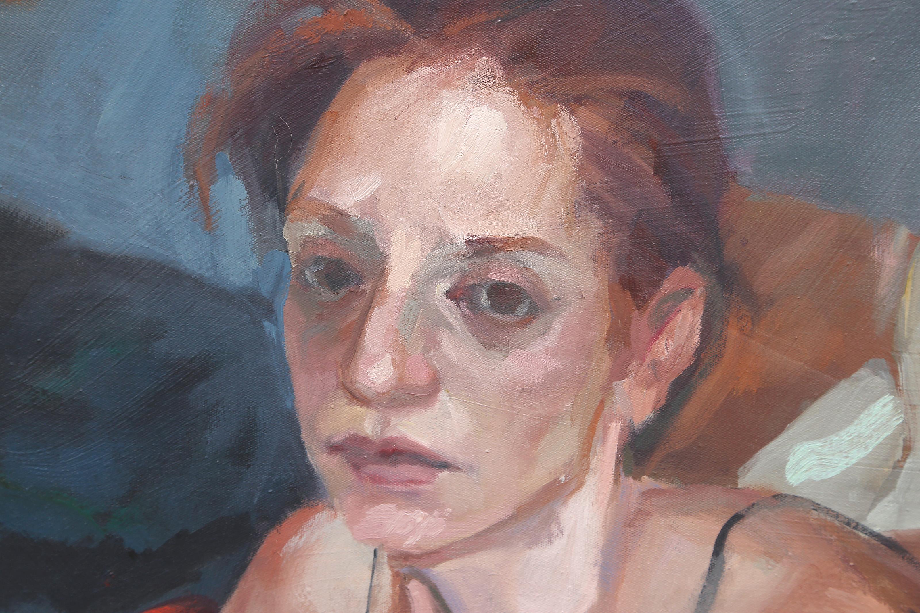 Donna a letto, pittura a olio fotorealista di Lisa Martin in vendita 2