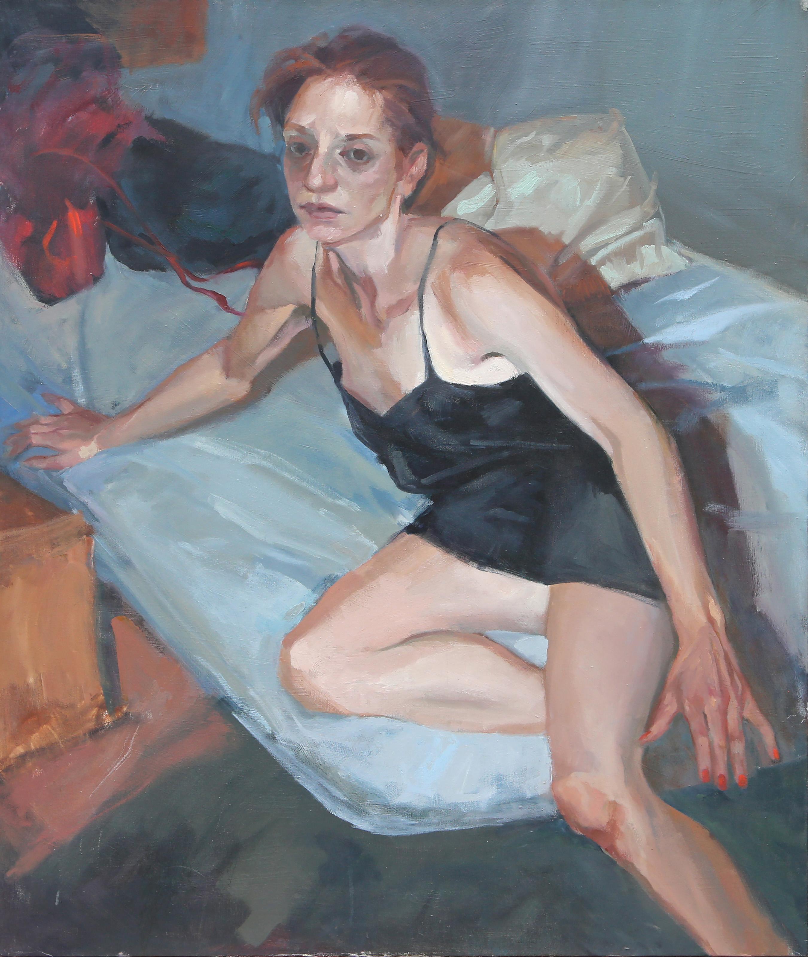 Lisa Martin - Donna a letto, Anno:  circa 1996, Medio:  Olio su tela, Dimensioni:  46 x 38 in. (116.84 x 96.52 cm)
