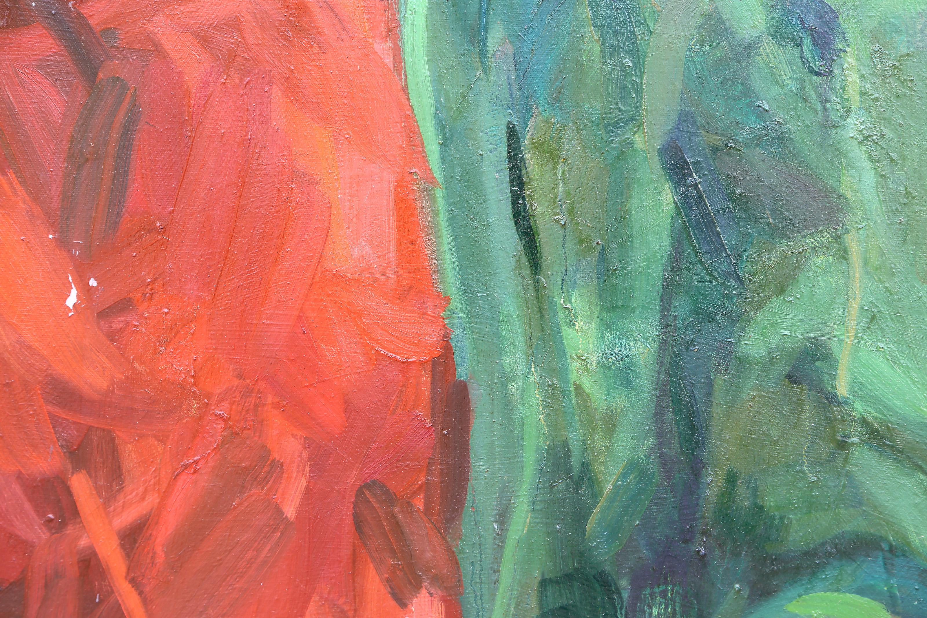Woman in Red and Green, Impressionist Oil Painting by Lisa Martin For Sale 2