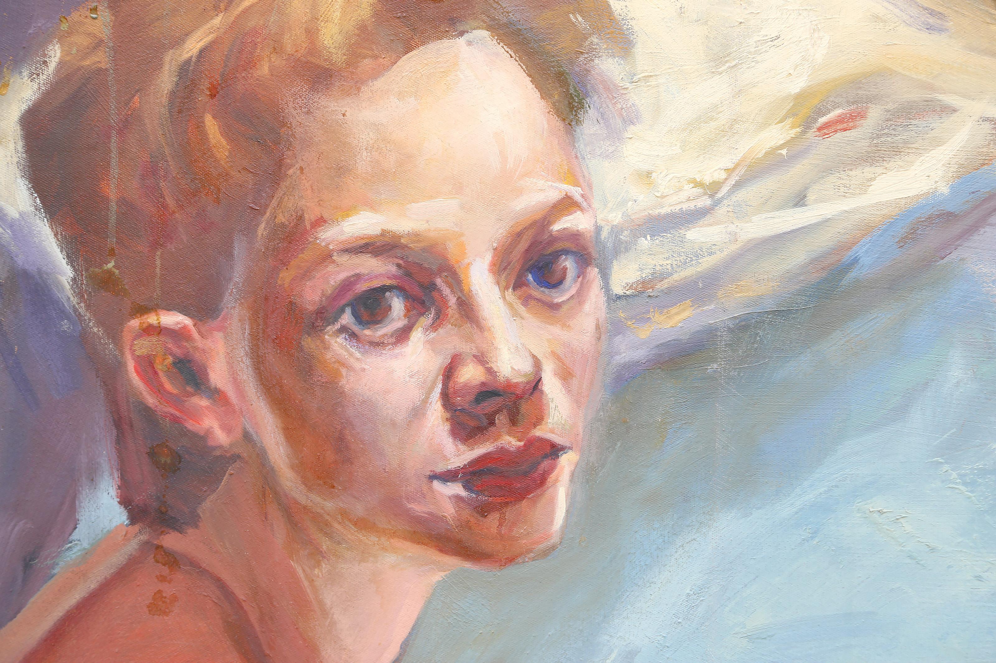 Donna sul lettino, pittura a olio fotorealista di Lisa Martin in vendita 1