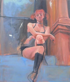 Woman on Stoop, Pop Art Oil Painting by Lisa Martin