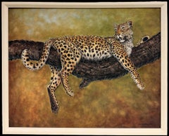 Leopard Reclining on Tree Branch Wildlife Large Contemporary Original Painting