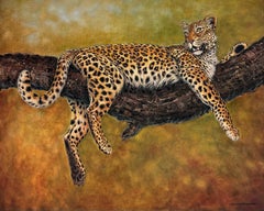 Leopard Reclining on Tree Branch Wildlife Large Contemporary Original Painting