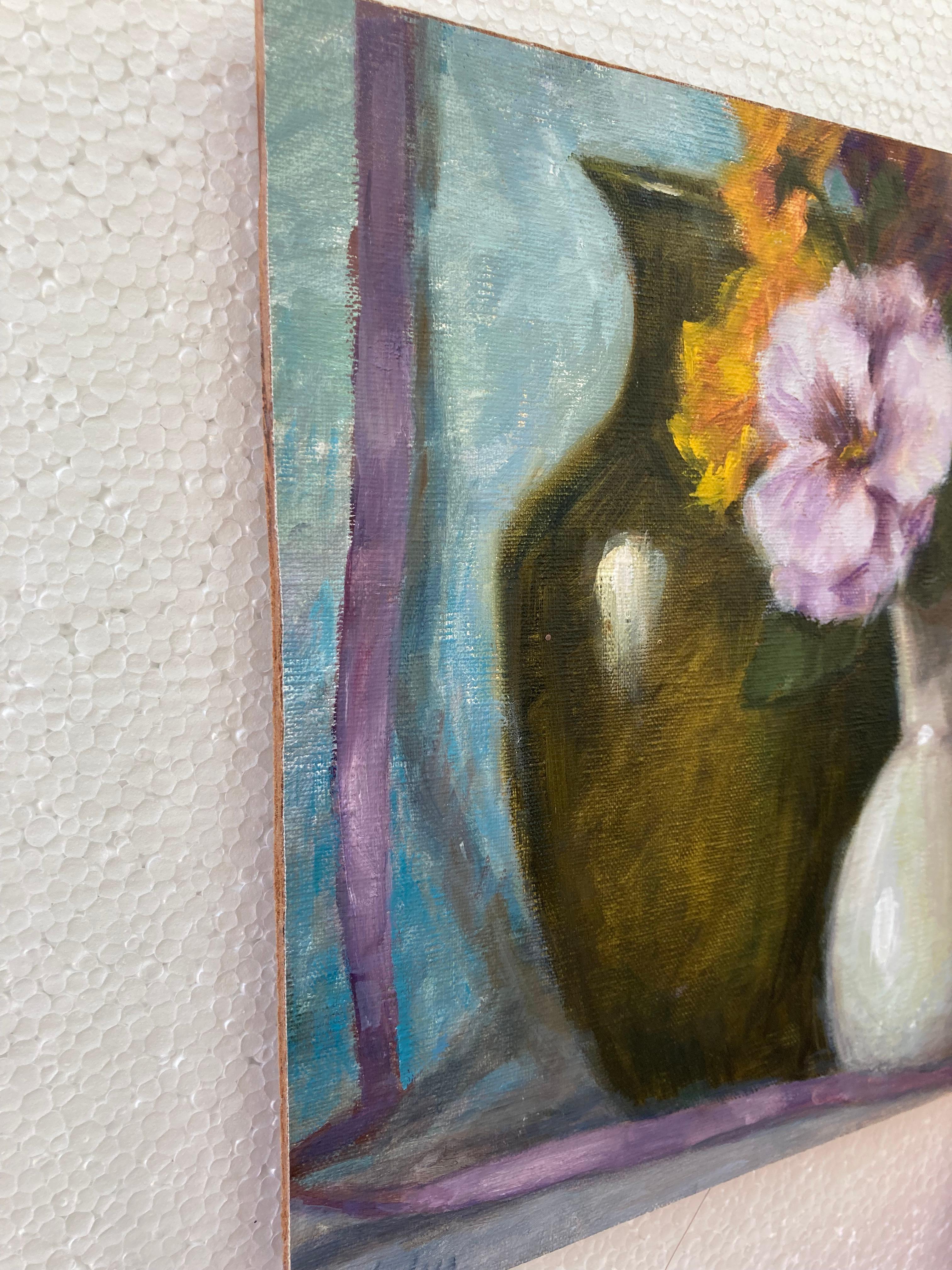 Pensée lavande, peinture à l'huile - Contemporain Art par Lisa Nielsen