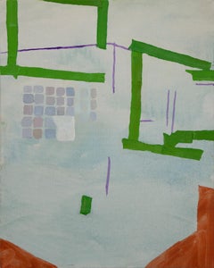 'Echo, ' Flashe and oil on canvas, abstract painting, green, red
