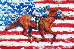 Lisa Palombo, peinture à l'acrylique « American Hero 1A » représentant une course d'équitation 