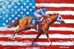 Lisa Palombo, "American Legend" Secretariat Flag Equine Horse Racing Painting 