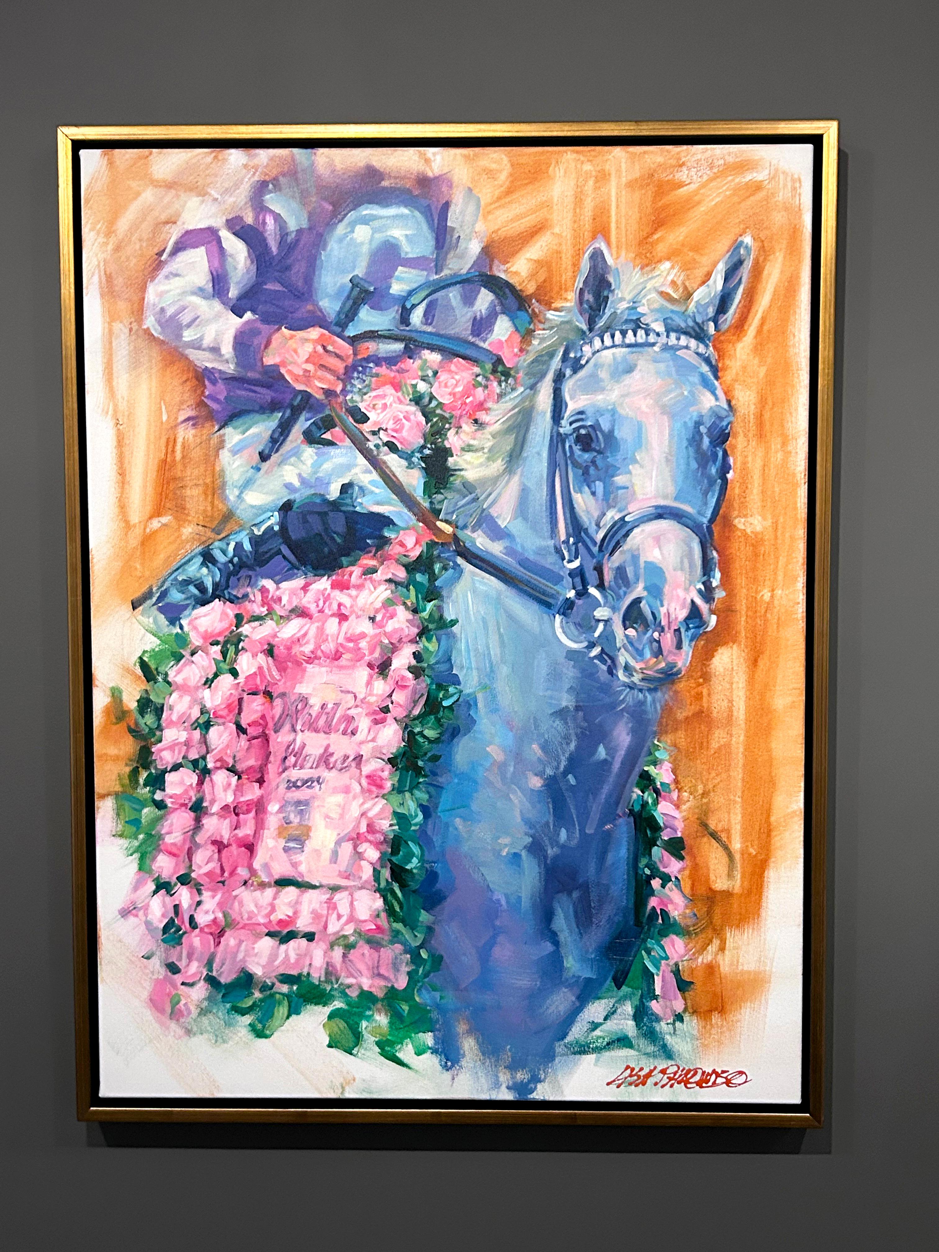 Lisa Palombo, „Arthur's Ride“, 40x30 Whitney Vollblutpferdrennen-Gemälde im Angebot 1