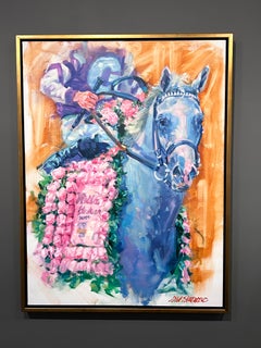 Lisa Palombo, "Arthur's Ride" 40x30 Whitney Thoroughbred Horse Racing Painting
