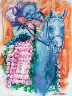 Lisa Palombo, "Arthur's Ride" 40x30 Whitney Thoroughbred Horse Racing Painting