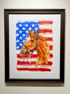 Lisa Palombo, "Big Red Flag Portrait #5" Secretariat Equine Acrylic Painting