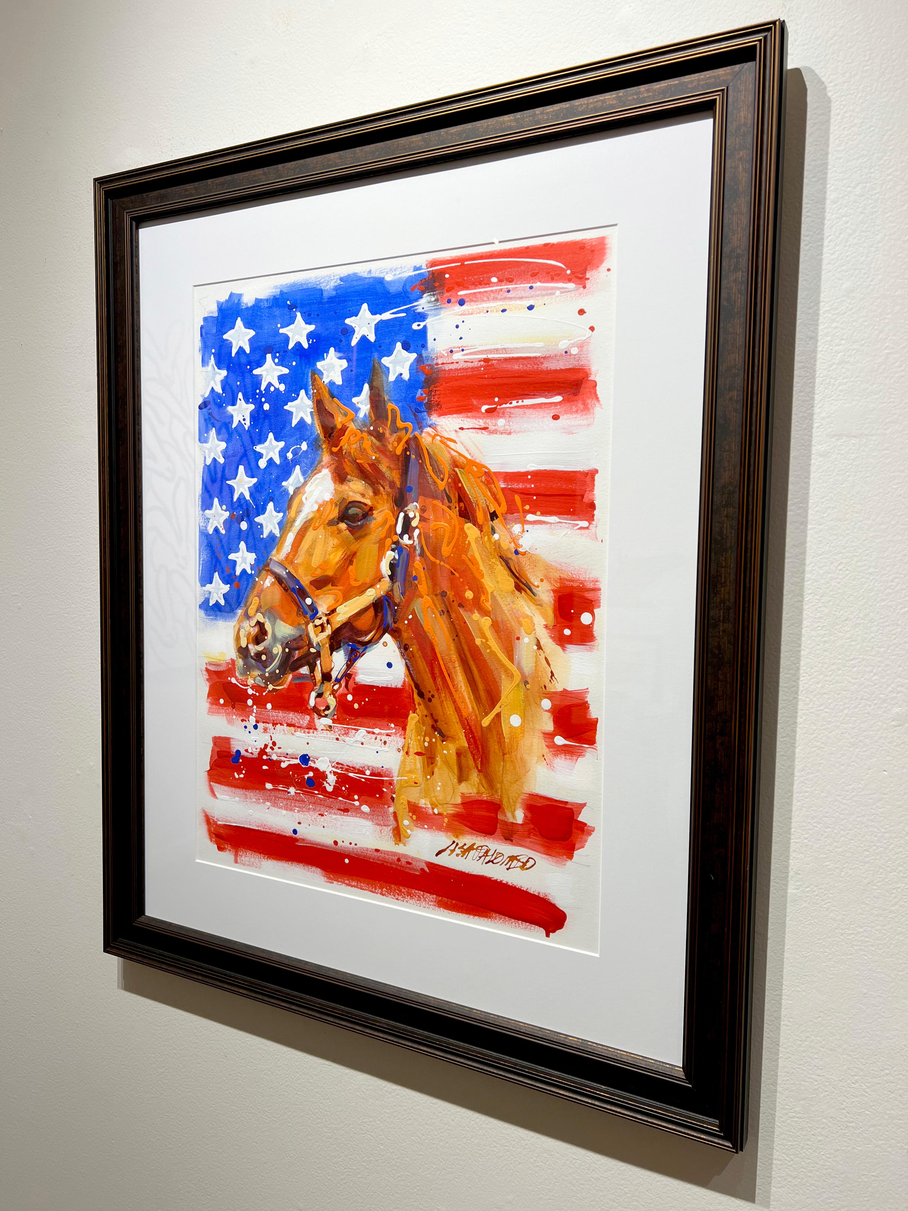 This bold and patriotic equine impressionist painting, 