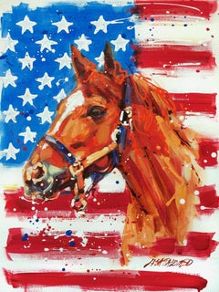 Lisa Palombo, « Big Red Flag Portrait #5 », peinture à l'acrylique représentant un équitation 