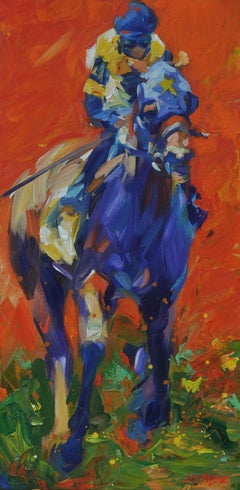 Lisa Palombo, « Horse Power II », peinture colorée de course de chevaux d'équitation, 30x15 cm 