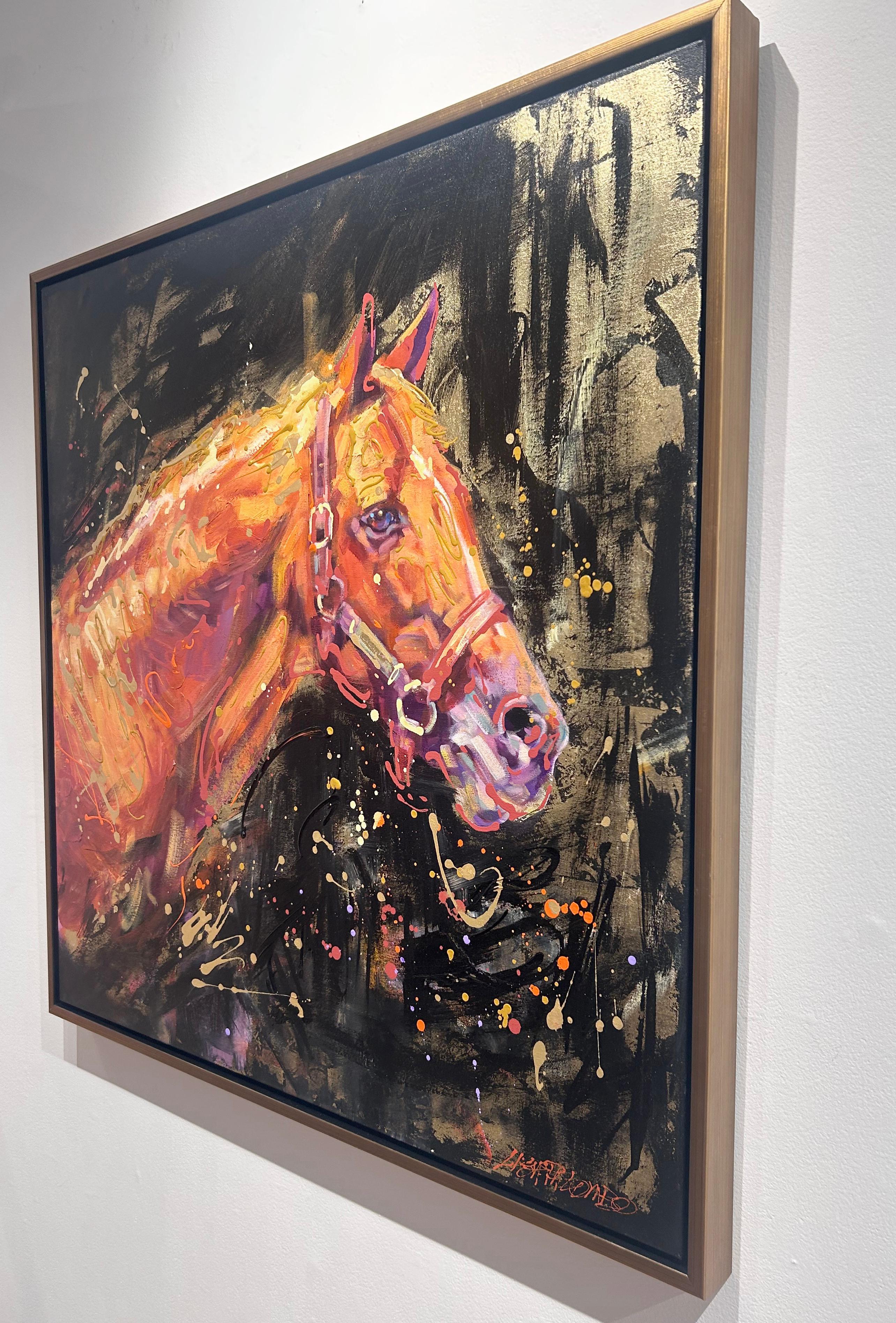 Lisa Palombo, „Our Golden Boy“, 40x40 Equine Secretariat-Pferd, Gemälde im Angebot 2