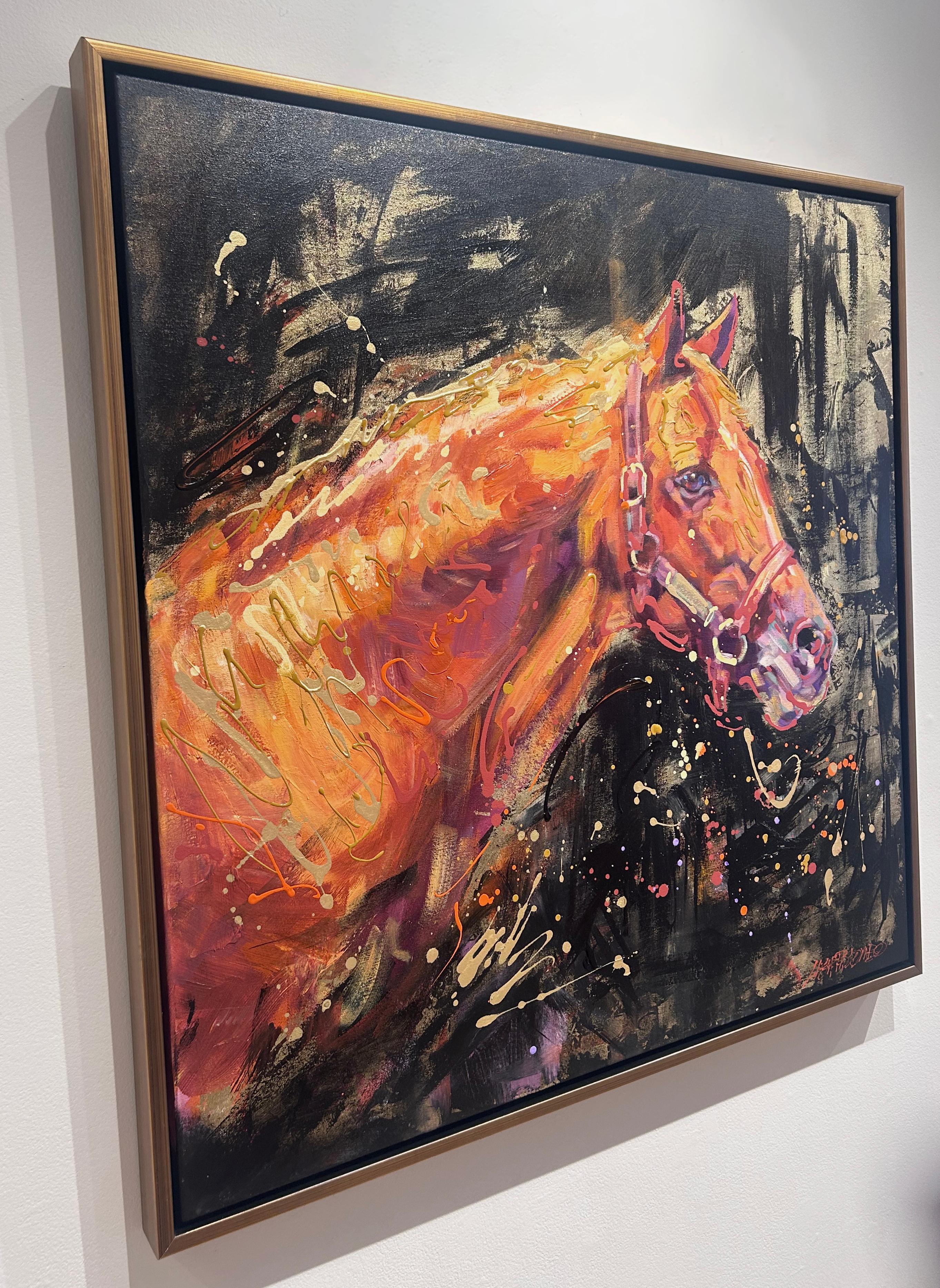 Lisa Palombo, „Our Golden Boy“, 40x40 Equine Secretariat-Pferd, Gemälde im Angebot 3