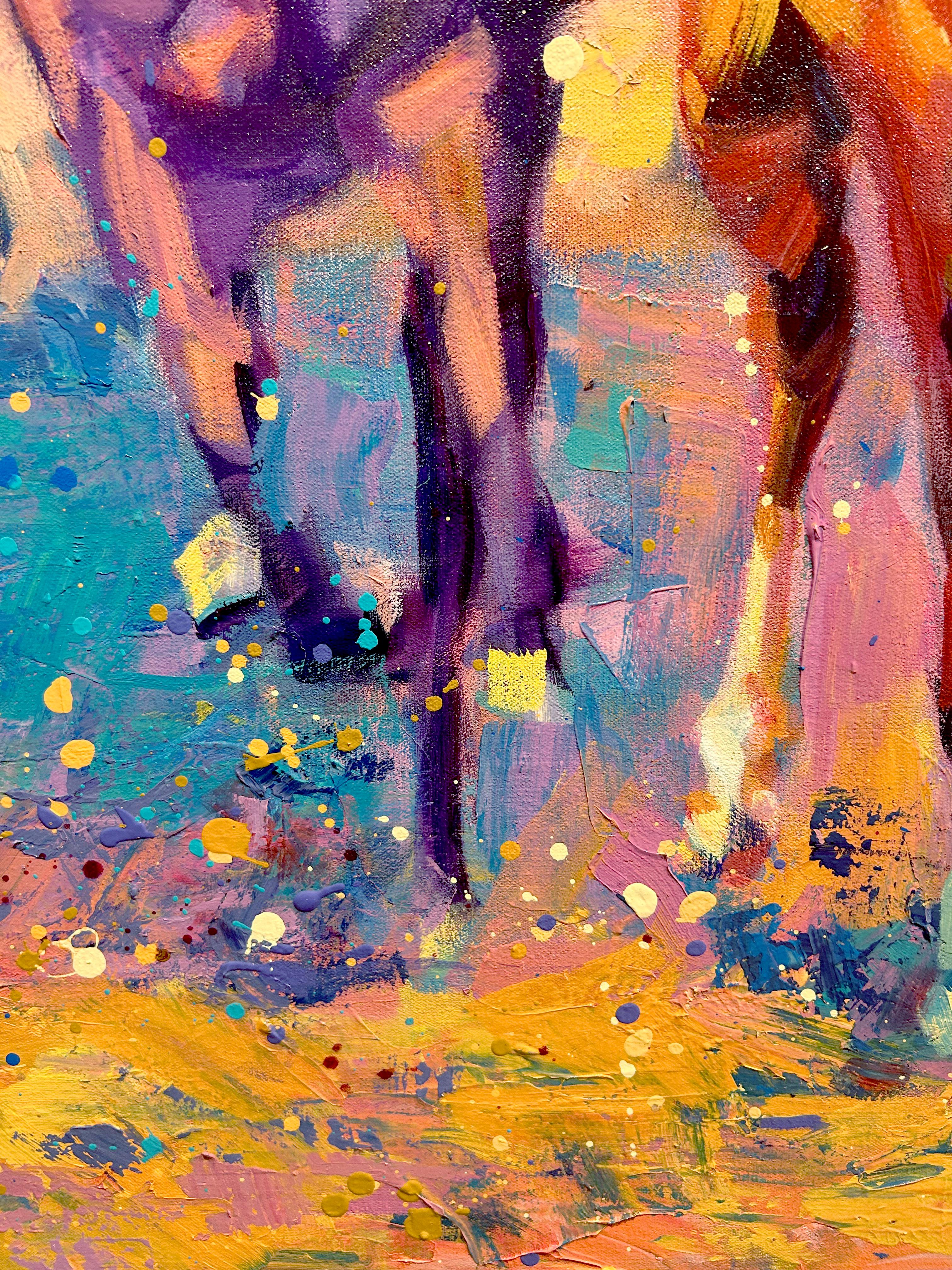 Lisa Palombo, „Pulling Ahead“, farbenfrohes Gemälde, Secretariat Equine-Pferdrennen  im Angebot 6