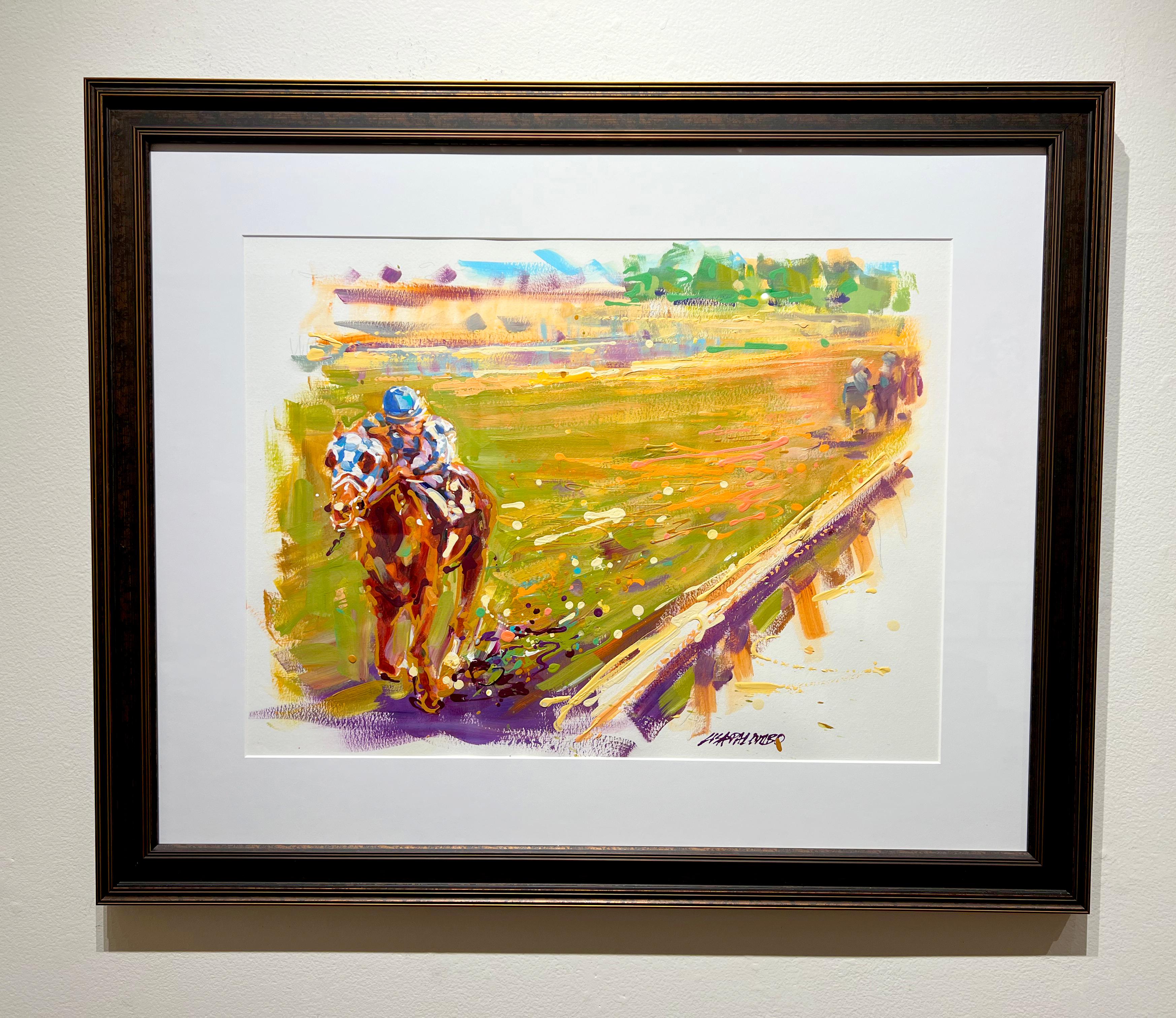 Lisa Palombo, « Secretariat 31 Lengths », peinture à l'acrylique représentant une course d'équitation  en vente 1