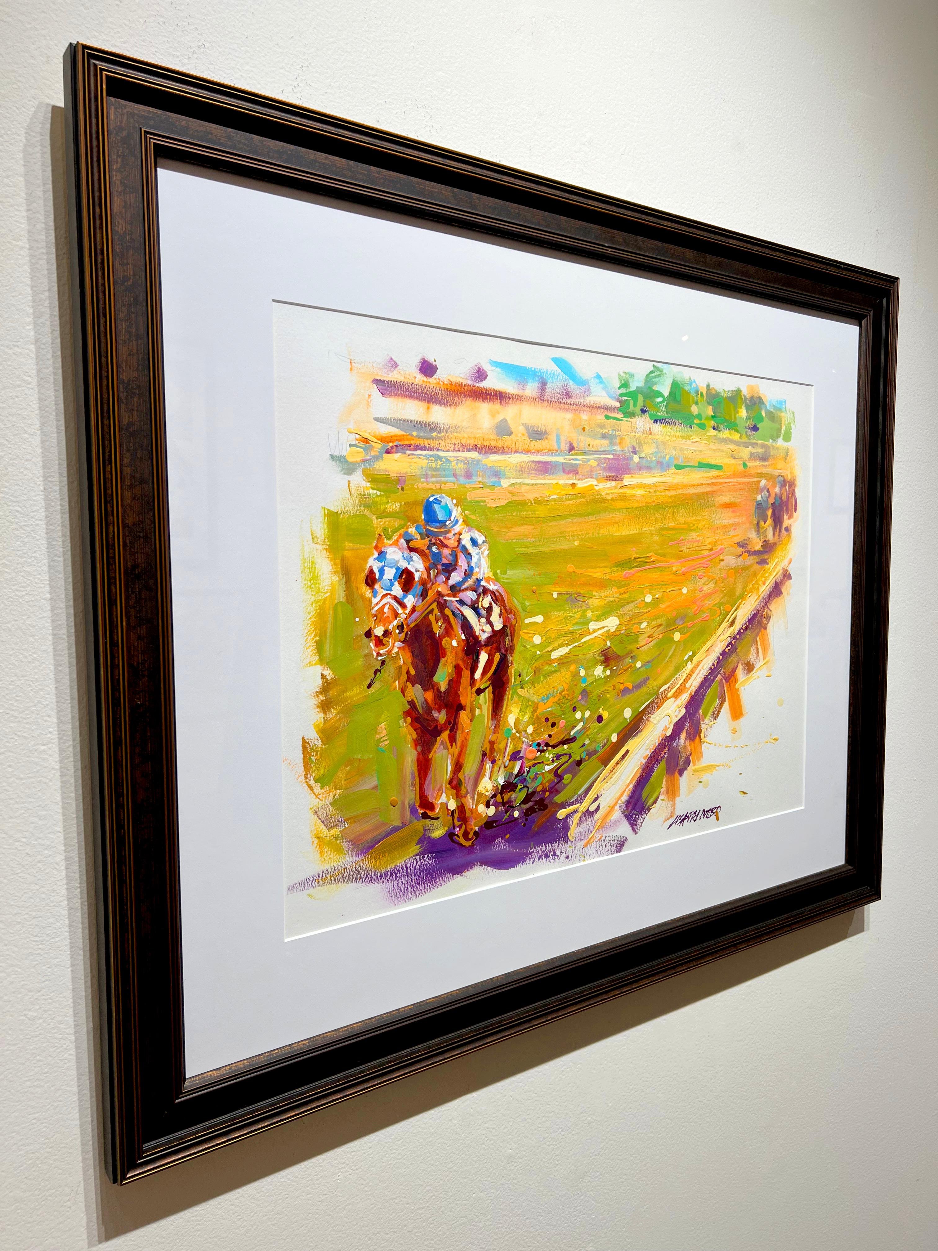 Lisa Palombo, « Secretariat 31 Lengths », peinture à l'acrylique représentant une course d'équitation  en vente 2