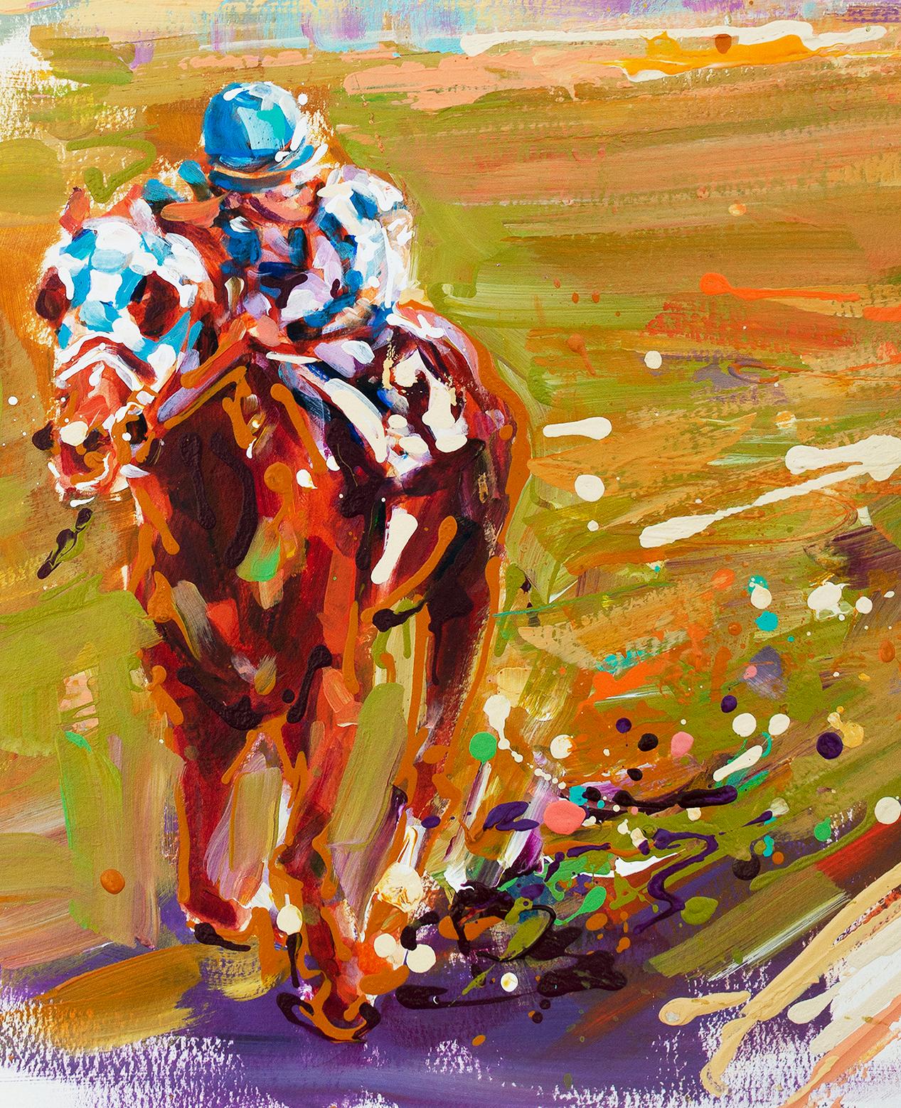 Lisa Palombo, « Secretariat 31 Lengths », peinture à l'acrylique représentant une course d'équitation  en vente 5