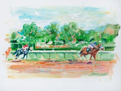 Used Lisa Palombo, "Secretariat Hopeful Stakes" Green Horse Race Painting 