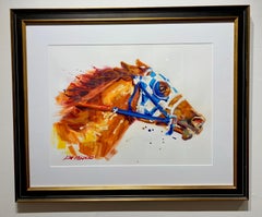 Lisa Palombo, "Secretariat Portrait #2" Equine Horse Racing Acrylic Painting