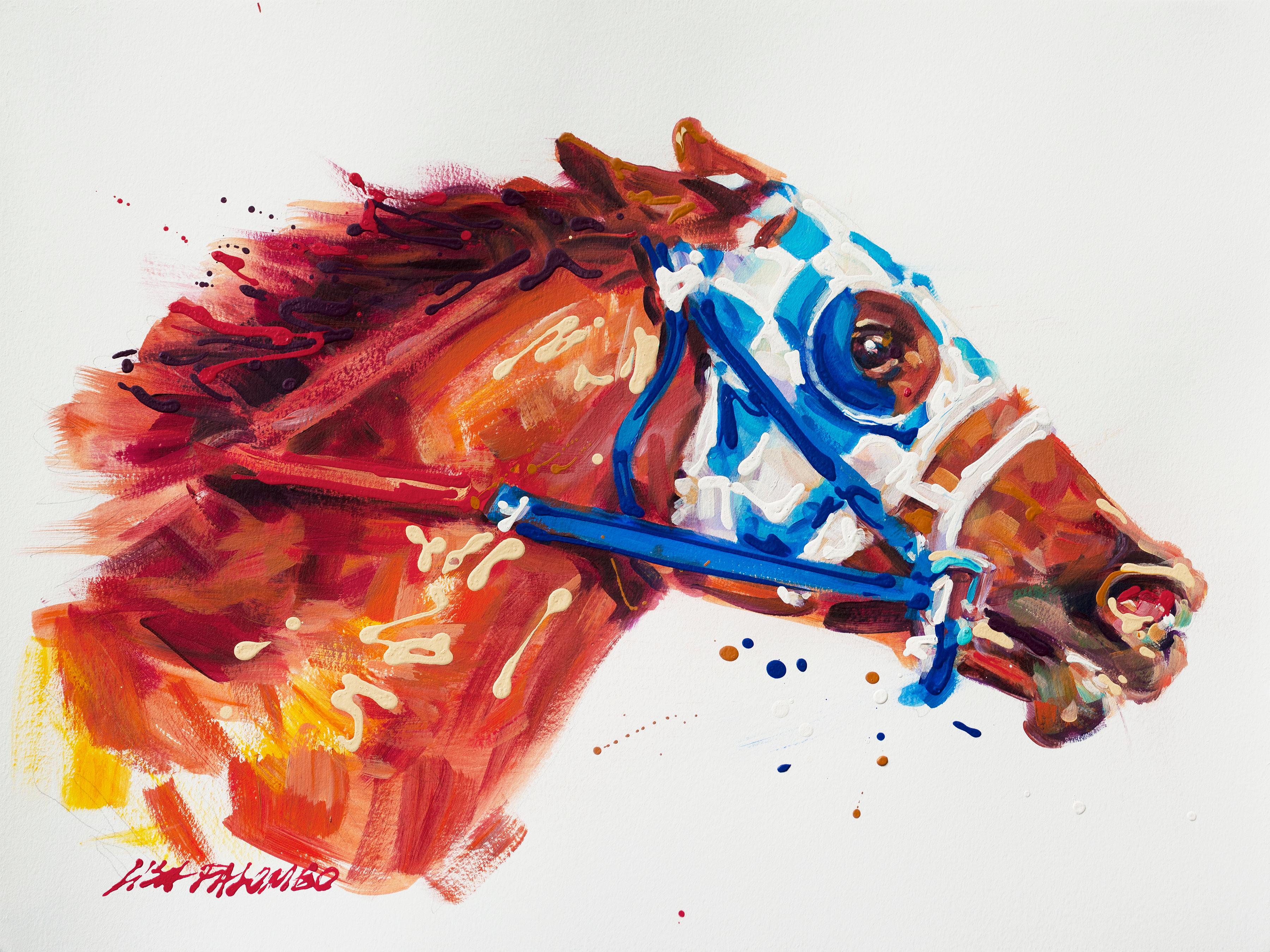 Lisa Palombo, „Secretariat Portrait #2“ Equine-Pferdrennen, Acrylgemälde