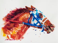 Lisa Palombo, « Secretariat Portrait #2 », peinture à l'acrylique représentant une course de chevaux d'équitation