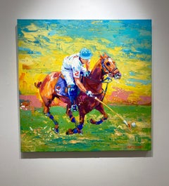 Lisa Palombo, "Sport of Kings II", 40x40 Colorful Equine Polo Painting on Canvas