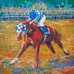 Lisa Palombo, « The Country Was Cheering », peinture de secrétaire de course de chevaux d'équitation 