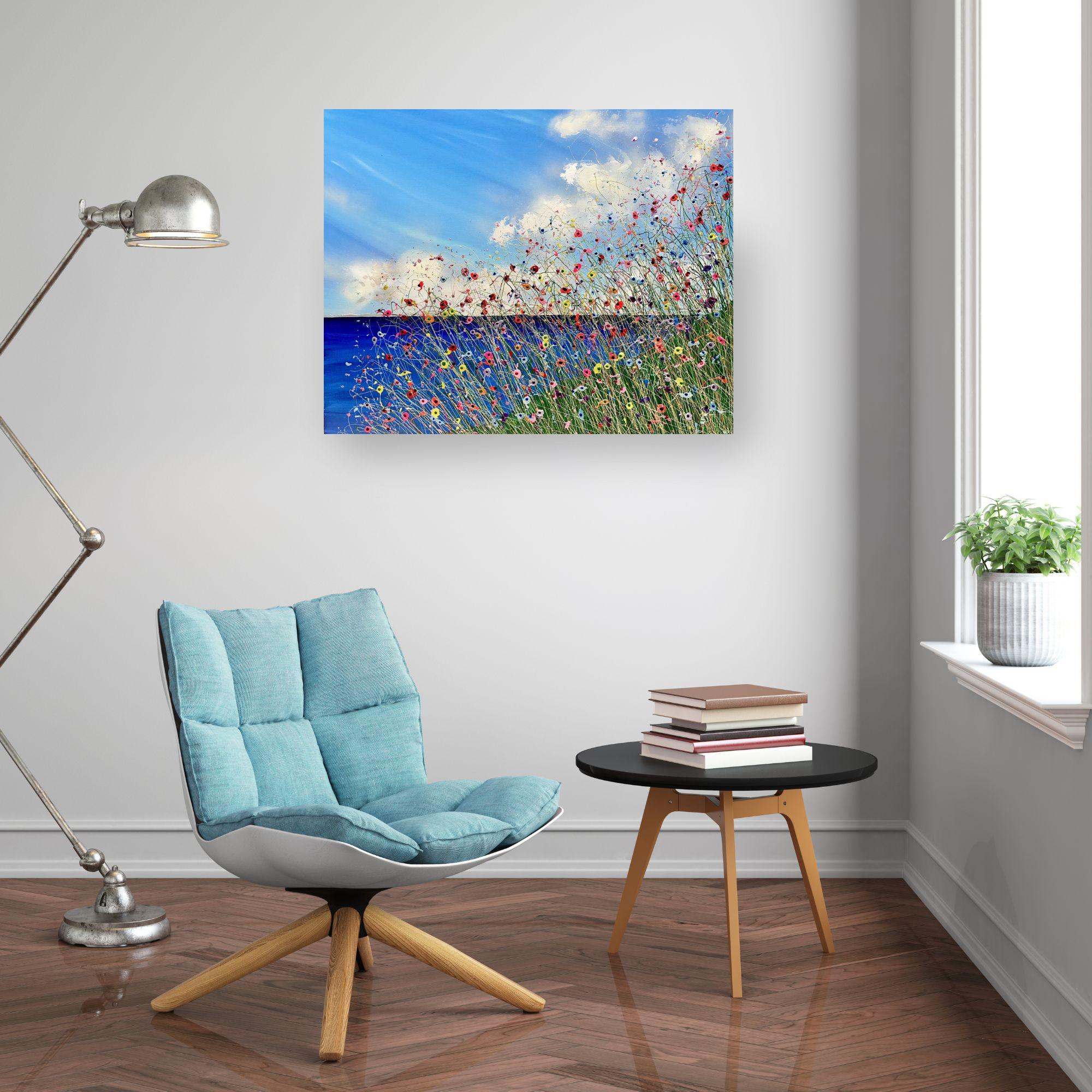 Flowers in the Breeze-original abstract floral acrylic painting-contemporary art - Painting by Lisa Pang