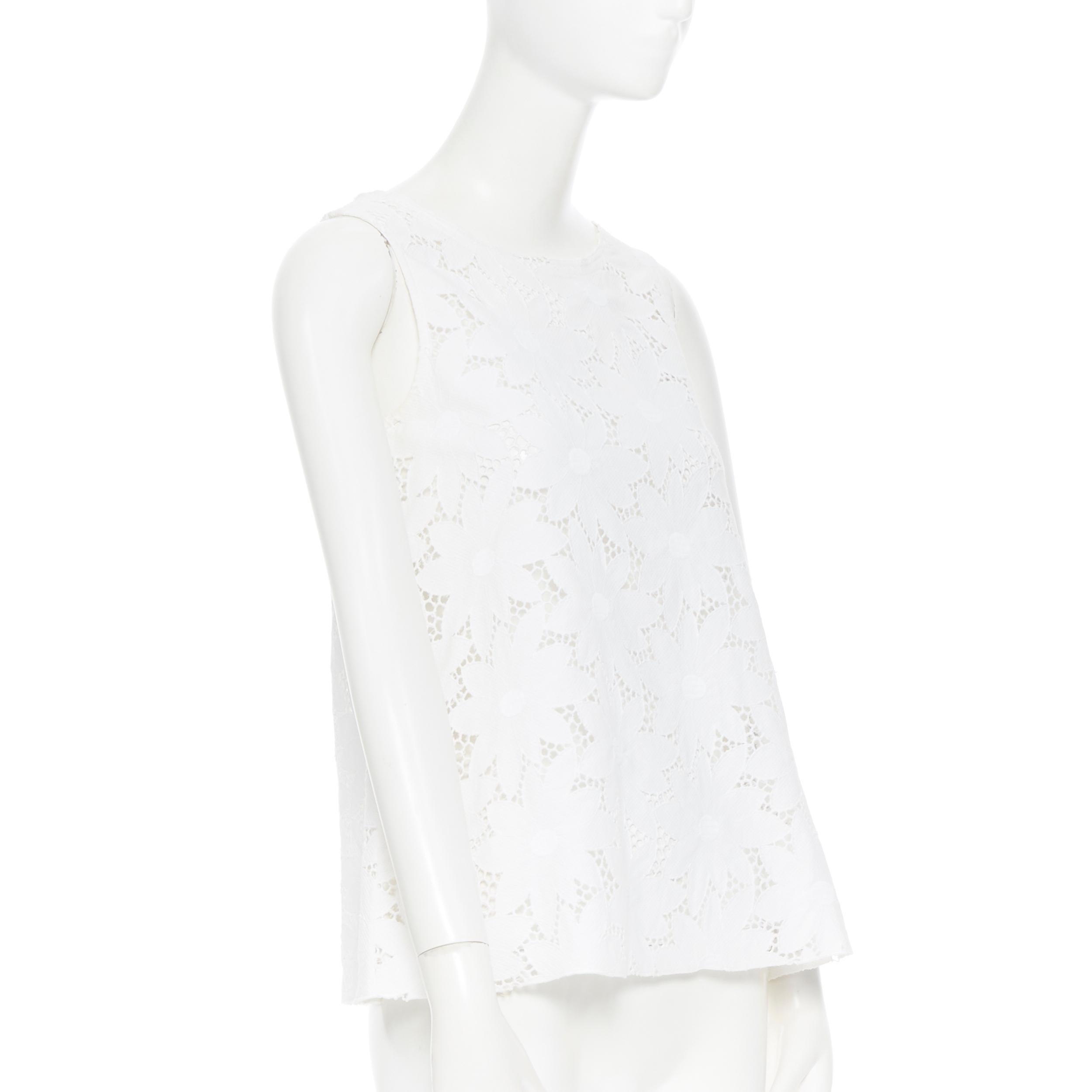 LISA PERRY 100% cotton white floral embroidery anglaise A-line sleeveless top S In Good Condition In Hong Kong, NT