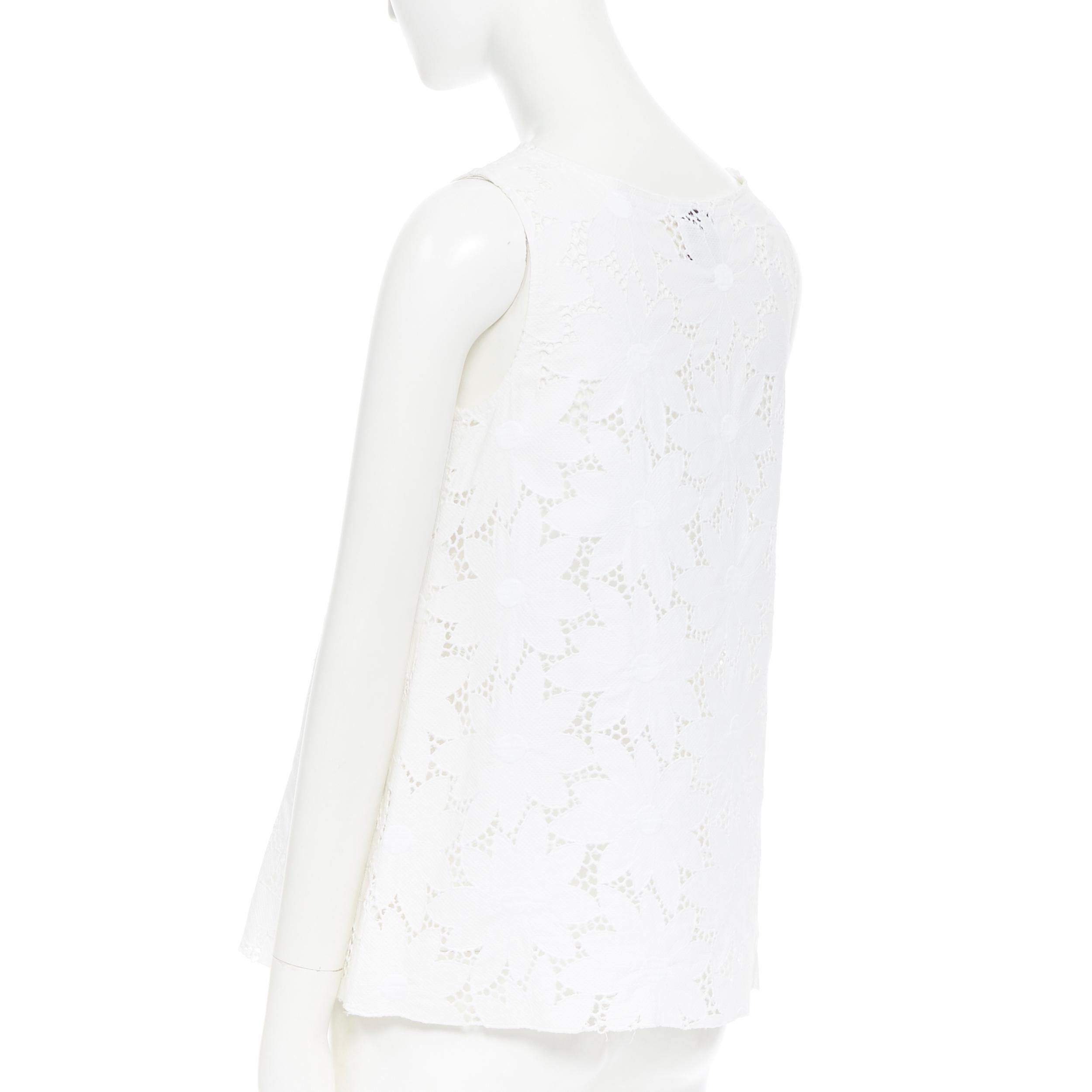 LISA PERRY 100% cotton white floral embroidery anglaise A-line sleeveless top S 3