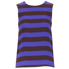 LISA PERRY 100% silk cobalt blue brown striped sleeveless top US0 XS