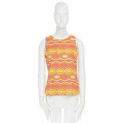 LISA PERRY 60s mod con pink yellow geometric print textured cotton top US2 UK6 S